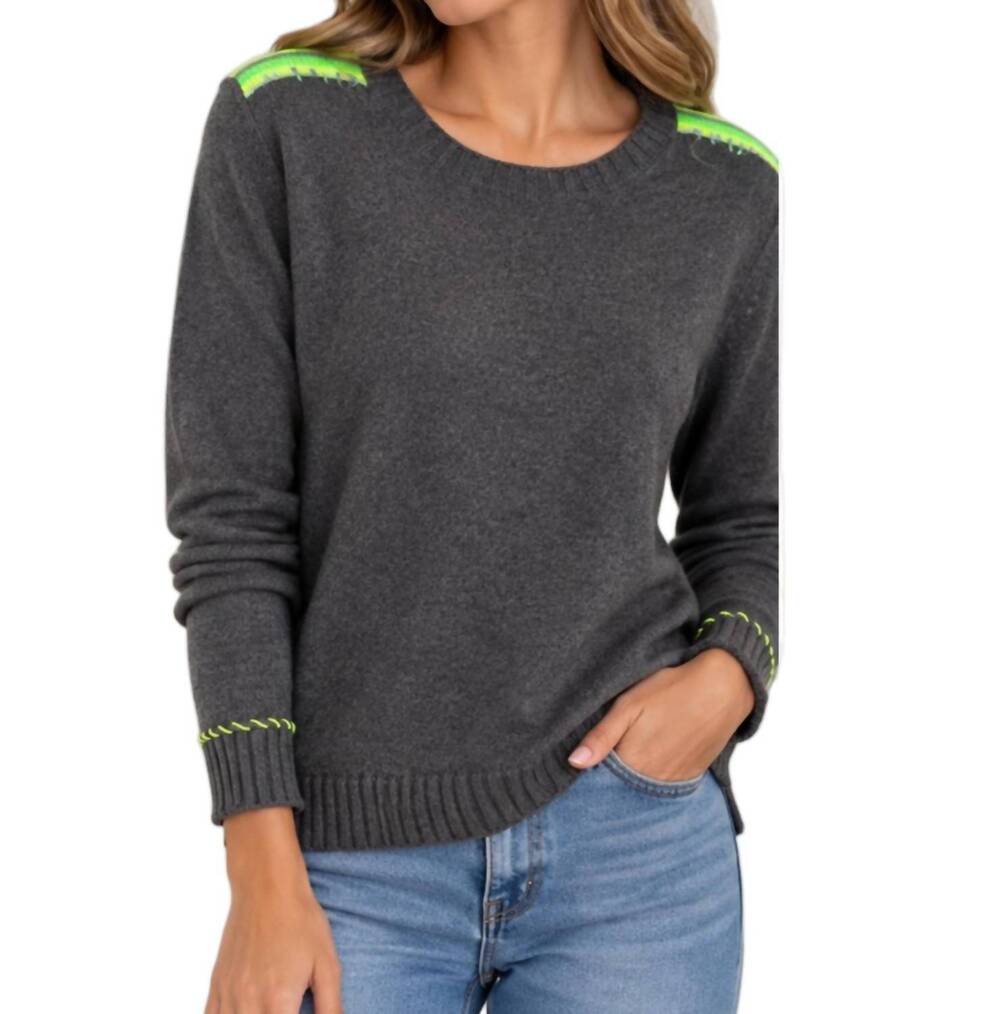 NEW LISA TODD neon-trim crewneck sweater in ash